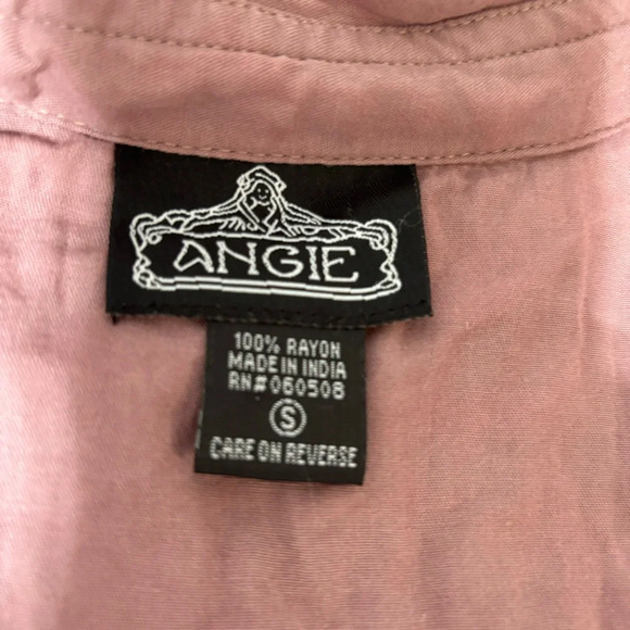 Angie Shirt Women Small Dusty Rose Pink Embroidered Checker Buttons Boho Coastal - Picture 2 of 12